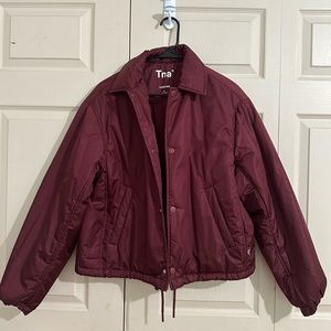 TNA Aritzia Coaches Short Jacket, Merlot Red, S